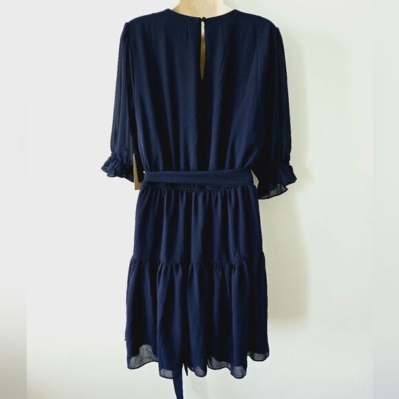 Halogen Surplice Faux Wrap Mini Dress in Classic Navy NWT - Picture 6 of 6